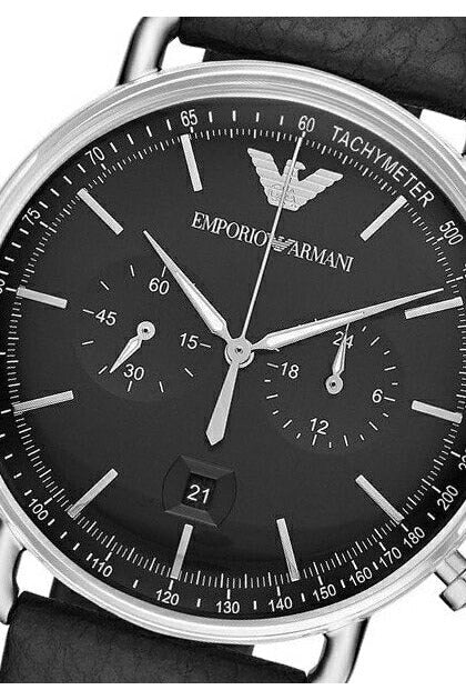 Emporio Armani Aviator Chronograph Black Dial Black Leather Strap Watch For Men - AR11143 - Image 7
